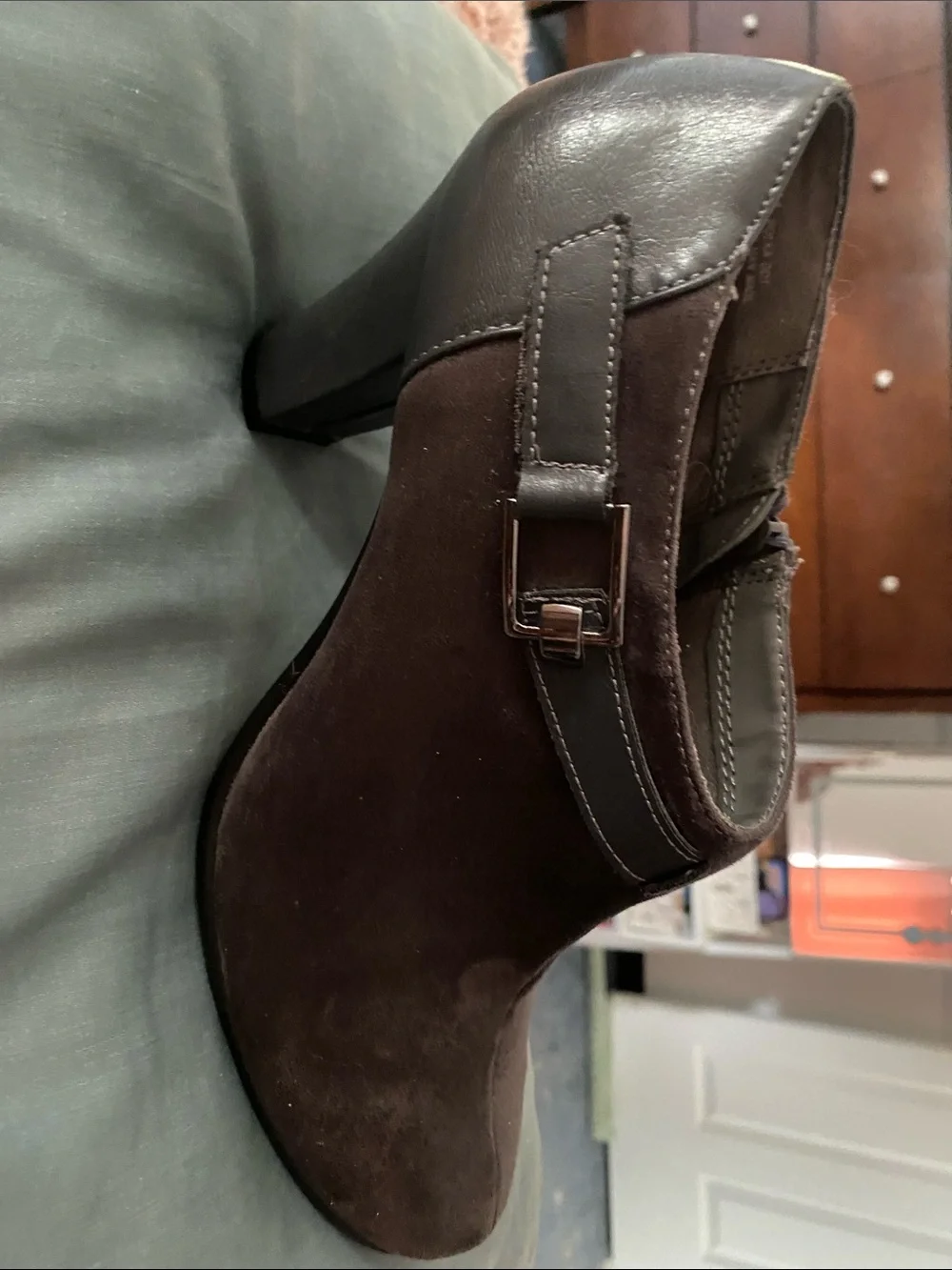 AEROSOLES Dark Brown Suede Ankle Booties